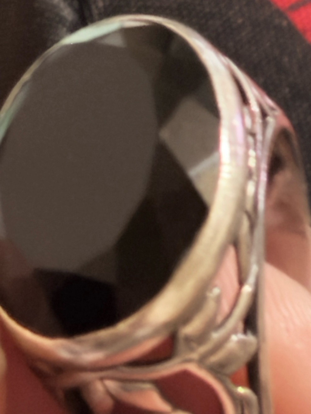 Jessica Black Faceted Stone Ring with Silver-Tone Filigree